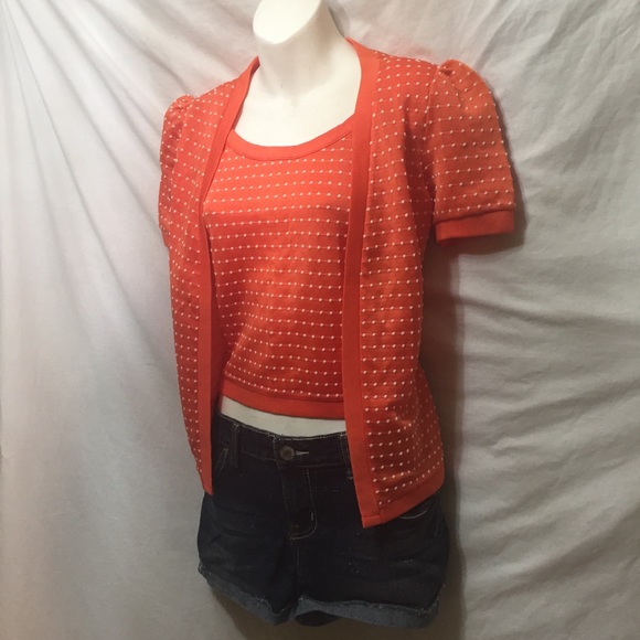 Vintage 70s Tangerine Orange polkadotted top S/M - Picture 3 of 6